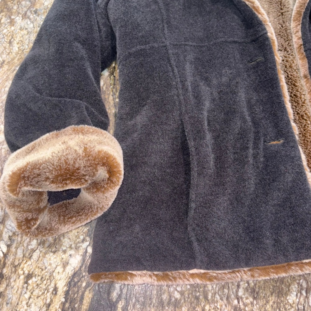 Vintage Toggle Coat Penny Lane Grey Faux Fur Trim Wool Blend Fjall - Picture 13 of 13
